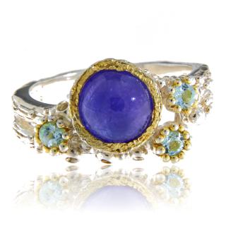 Inel Argint 925 Accente aurite Tanzanit Topaz Naturale - Maiestrie si Eleganta