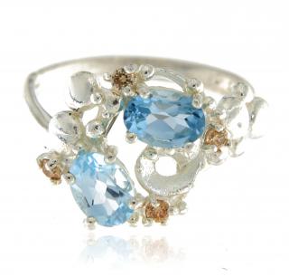 Inel Argint 925, accente aurite, Topaz Natural - Magie Subtila