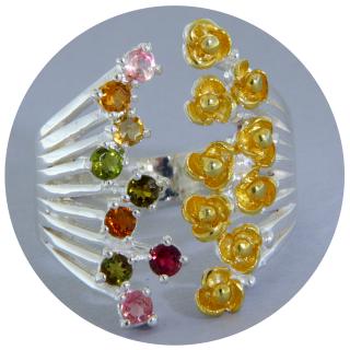 Inel Argint 925 Accente Aurite Turmalina Multicolora Naturala - Stralucire si Echilibru