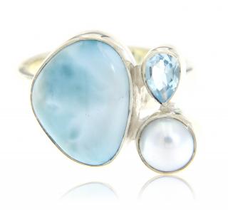 Inel Argint 925 Larimar Topaz Perla - Luciu de Apa