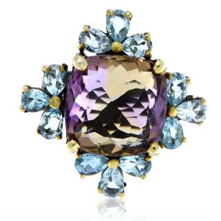 Inel Argint 925 Rodiu negru accente aurite Ametrin Topaz - Elaborat si Incantator