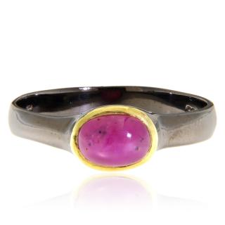 Inel Argint 925 Rodiu Negru Accente Aurite Rubin Natural - Eleganta Dramatica