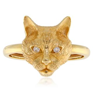 Inel Aur 14k Galben Diamante Naturale Pisica - Cool Exquisite Cat