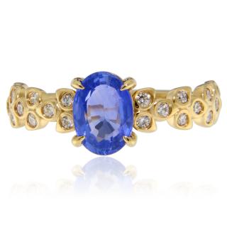 Inel Aur 14k Safir Albastru de Ceylon Diamante Naturale - Lux si Rafinament