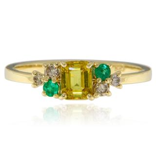 Inel Aur 14k Safir Galben Smaralde Diamante Naturale - Vibrant si Rafinat