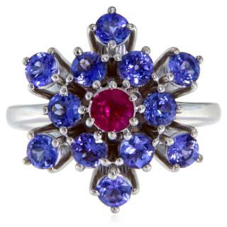 Inel Aur Alb 18 k Tanzanite Rubin Naturale Snowflake - Stralucire Regala