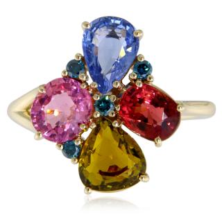 Inel Aur Galben 14 k Safir Diamante Turmaline Naturale - Eleganta si Vibratie Coloristica