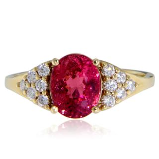 Inel Aur Galben 14 k Turmalina Roz Diamante Naturale - Romantic si Distins