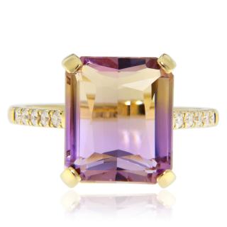 Inel Aur Galben 14k Ametrin Diamante Naturale - Stralucire Distinctiva