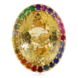 Inel Aur Galben 14k Citrin Natural Safire Multicolore Pietre Semipretioase Naturale