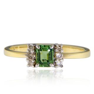 Inel Aur Galben 14k Partial Rodiat Safir Verde Diamante Naturale - Rafinament si Stil