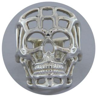 Inel Masiv Sculptat Barbatesc Argint 925 Skull Cage - Design Volumetric