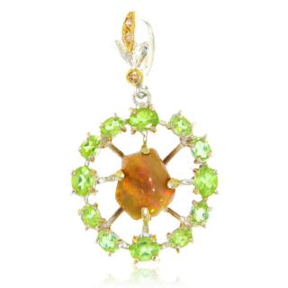 Pandant Argint 925 Accente Aurite Opal Peridot Naturale - Stralucire si Eleganta