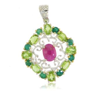 Pandant Argint 925 Accente aurite Rubin Peridot Smarald Naturale - Rafinat si Stralucitor