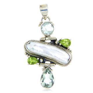 Pandant Argint 925 Perla de cultura Peridot Ametist Verde Naturale - Armonie si Eleganta