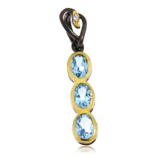 Pandant din Argint 925 Rodiu negru Accente aurite Topaz Natural - Eleganta si Stralucire