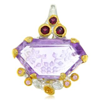 Pandantiv Argint 925 Accente Aurite Ametist Granat Naturale - Stil si Autenticitate