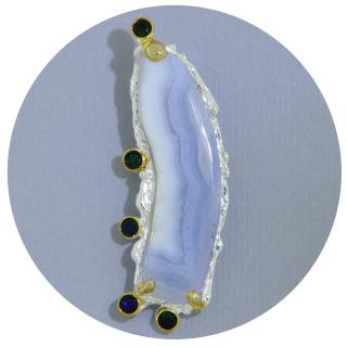 Pandantiv Argint 925 Accente Aurite Calcedonie Opal Negru Naturale - Mister si Eleganta