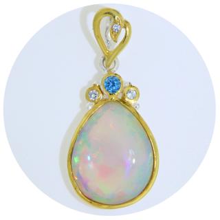 Pandantiv Argint 925 Accente Aurite Opal Topaz Naturale - Straluciri Magice