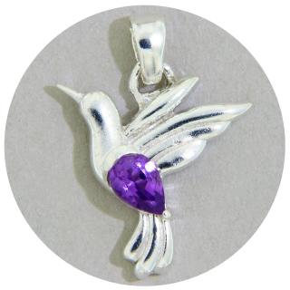 Pandantiv Argint 925 Colibri Ametist Natural - Gratie si Eleganta