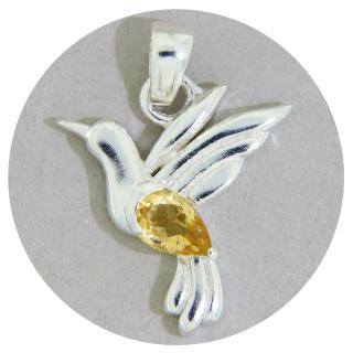 Pandantiv Argint 925 Colibri Citrin Natural - Finete si Energie Pozitiva