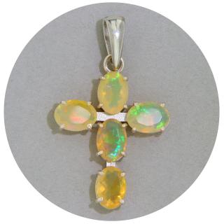 Pandantiv Argint 925 Cruce Opal Natural - Spiritualitate si Eleganta