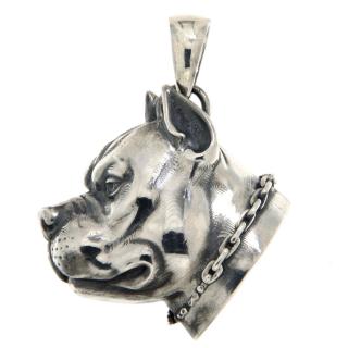 Pandantiv Argint 925 Oxidat Pitbull Head - Forta si Atitudine