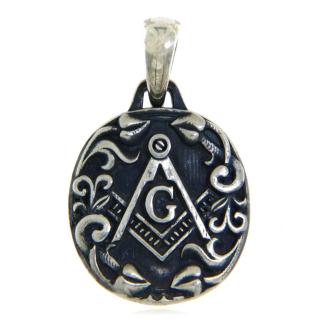 Pandantiv Argint 925 Oxidat Simbol Masonic Compas si Echer