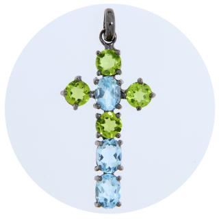 Pandantiv Argint 925 Rodiat Topaz Peridot Natural - Cruce, Eleganta si Echilibru