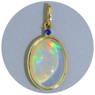 Pandantiv Aur 14 k Galben Opal etiopian Safir Albastru - Mistic, Fascinant