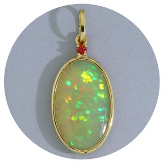 Pandantiv Aur Galben 14 k Opal Etiopian Safir Bordeaux Naturale - Lumina interioara