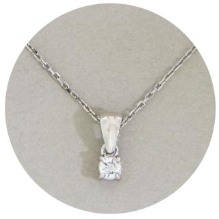 Pandantiv cu Lant Aur 14k Alb Elegant Solitaire Diamante Naturale - Amalia