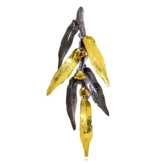 Pandantiv si Brosa din Argint 925 Rodiu Negru Accente Aurite Citrin Natural - Eleganta Versatila