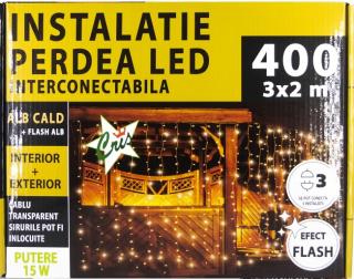 INSTALATIE DE CRACIUN, PERDEA 400LED-uri, 3x2M, TRANSFORMATOR IP44, EXTERIOR,ALB