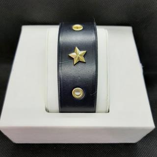 Bratara piele naturala Negru - Stars  Capse Gold