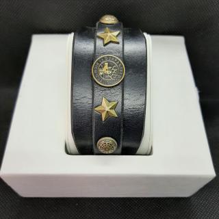 Bratara piele naturala Negru - Stars  Circle Gold