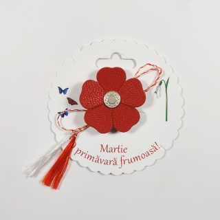 Brosa Martisor din piele naturala, model floare, diverse culori