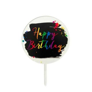 Cake Topper Curcubeu transparent Happy Birthday