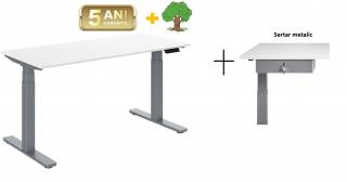 Pachet promo: Birou reglabil InoLift Duo PRO gri - 2 motoare, sarcina 120kg, Blat Pal si sertar gri