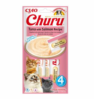 Churu Creamy Piure Recompense pentru Pisici cu Ton si Somon - 4 x 14 g