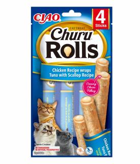 Churu Rolls Recompense pentru Pisici cu Pui, Ton si Scoici, fara cereale - 8 x 12 g
