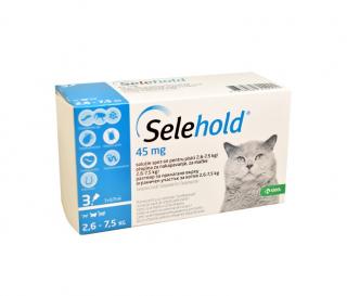 Selehold 45 mg pentru pisici (2.6-7.5 kg) ,   Cutie cu 3 Pipete Spot-On