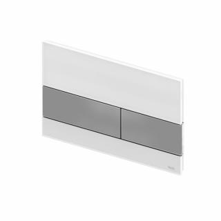 Clapeta de actionare in doua trepte, din sticla, placa alba, butoane otel inox mat square TECE