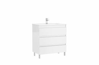 Set mobilier de baie stativ 80 cm cu 3 sertare Daily alb lucios