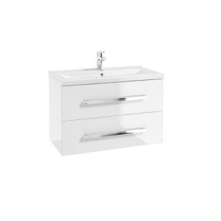 Set mobilier suspendat baie alb lucios Granada si lavoar 80 cm