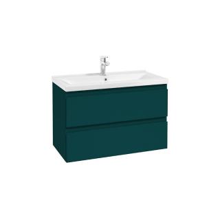 Set mobilier suspendat baie verde inchis mat Como Defra si lavoar 80 cm