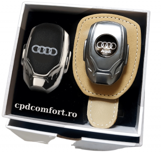 Set cadou suport ochelari  odorizant auto cu logo metalic-Audi