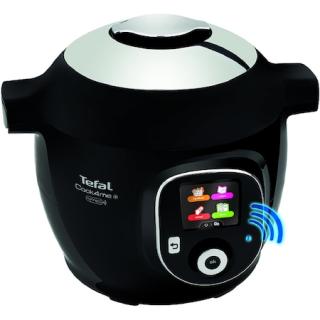 Multicooker inteligent cu gatire sub presiune Tefal Cook4Me+ Connect CY855830, 1600W, 6L, 6 moduri de gatire, Instructiuni pas cu pas, Compatibil cu aplicatia dedicata, Vas cu invelis ceramic, Negru