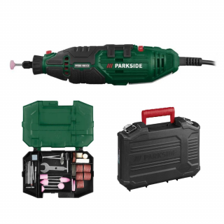 Polizor de precizie cu fir PARKSIDE PFBS 160 C3 ( pfbs160c3 ), Putere de 160 W, Viteza de 40000 rpm, Iluminare LED, 42 de Piese, Mandrina de 2.4 si 3.2 mm, Verde