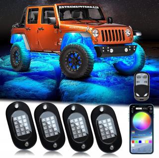 Kit 4 Lumini Ambientale RGB, model   ROCK LIGHT   cu telecomanda si aplicatie telefon, destinate Off-Road, ATV, SSV